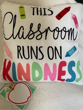 Kids Classroom Pillow - 'This Classroom Runs on Kindness' - Multicolor